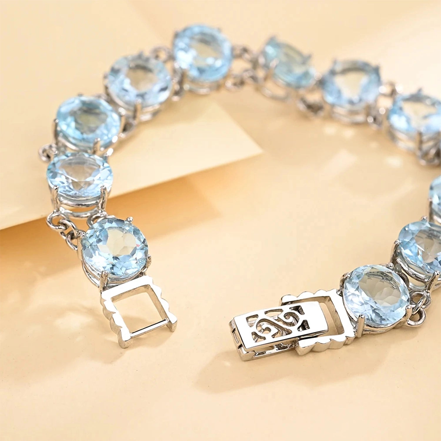 Sky Blue Topaz Geometric Silver Bracelet